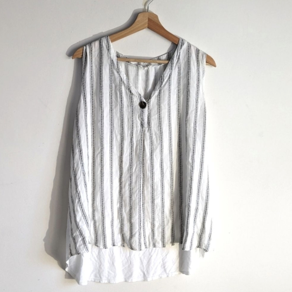 Simply Lily White Stripes High Low Hem Blouse